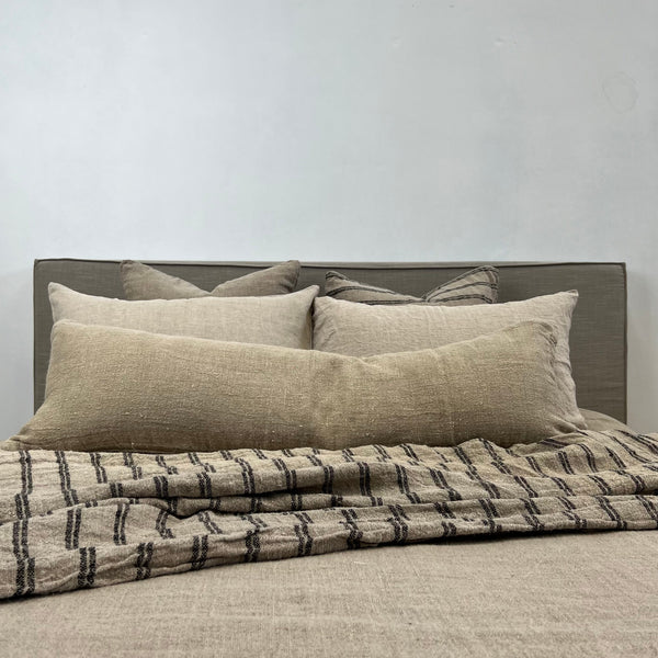 Extra Long Striped Rustic Linen Cushion with feather insert