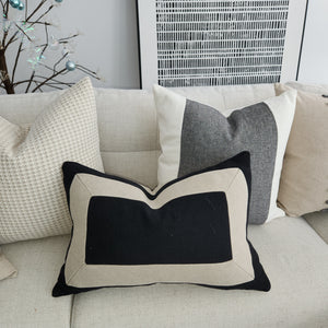 Black framed linen cotton blend lumbar cushion