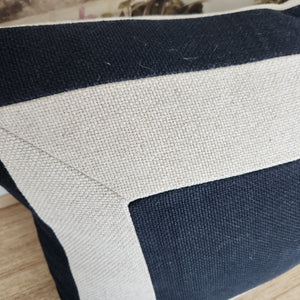 Black framed linen cotton blend lumbar cushion