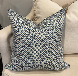 Hamptons cushion, Coastal cushion, blue cushion, Walter G cushions, Diamond Azure linen cushion, linen cushions, Interior Collections