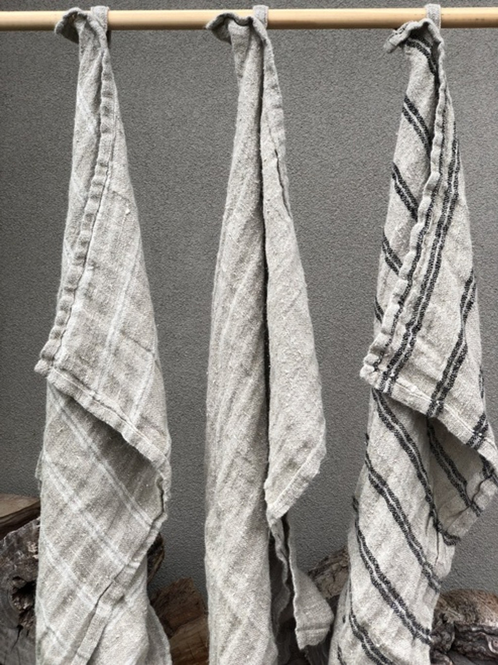 Rustic Linen Hand Loomed Fringed Tea Towel - multiple stripe