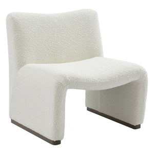 Side profile of the Beau White Bouclé Armchair highlighting its elegant curves, premium white bouclé upholstery and modern designer craftsmanship.