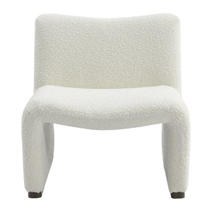 Beau White Bouclé Armchair featuring a curved mid-century modern silhouette with luxurious textured bouclé upholstery, perfect for contemporary and modern coastal living rooms.