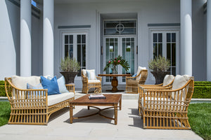 coastal outdoor lounge chair, luxury resort outdoor armchair, Hamptons outdoor seating, powder coated aluminium outdoor chair, hand painted rattan look lounge chair, premium outdoor fabric seating, modern coastal outdoor furniture, high-end outdoor furniture Australia, Wisteria Design furniture, Interior Collections