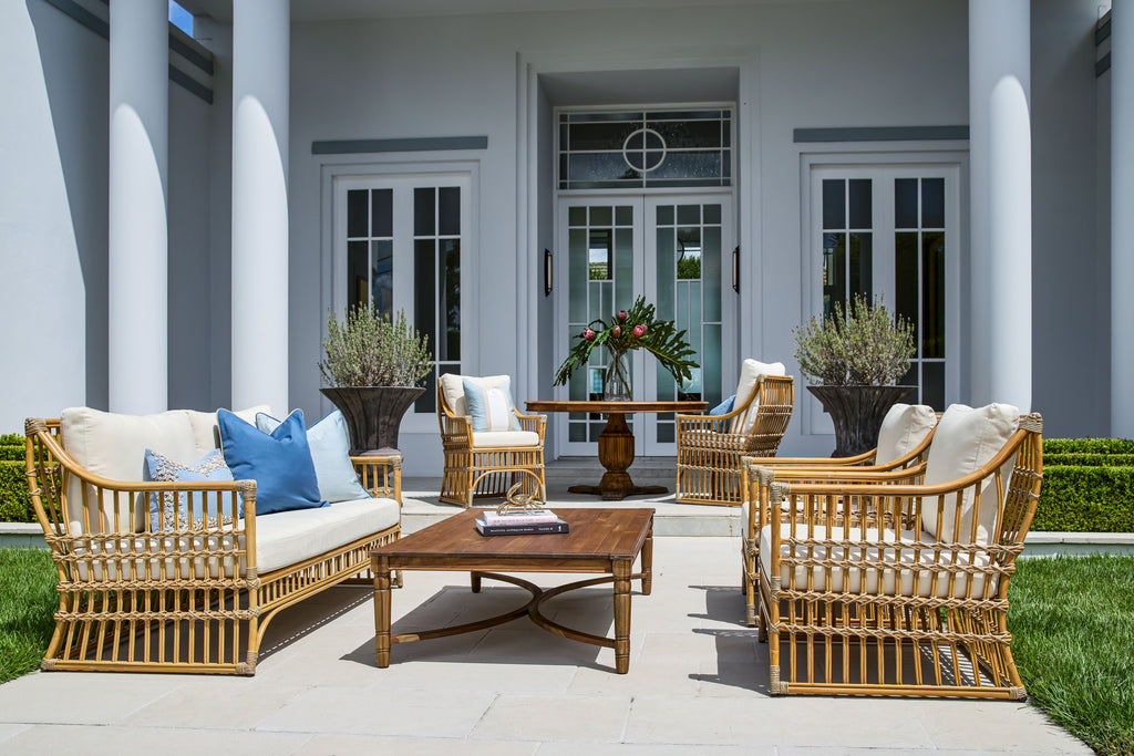 coastal outdoor lounge chair, luxury resort outdoor armchair, Hamptons outdoor seating, powder coated aluminium outdoor chair, hand painted rattan look lounge chair, premium outdoor fabric seating, modern coastal outdoor furniture, high-end outdoor furniture Australia, Wisteria Design furniture, Interior Collections