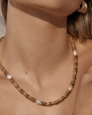 Creo necklace, gold plated necklace, Amber Sceats, Interior Collections, Amber Sceats jewellery, pearl and gold necklace, pearl necklace, affordable pearl necklace, affordable gold necklace, real pearl necklace, natural pearl and gold necklace