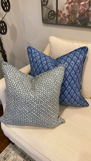 Diamond Azure linen cushion