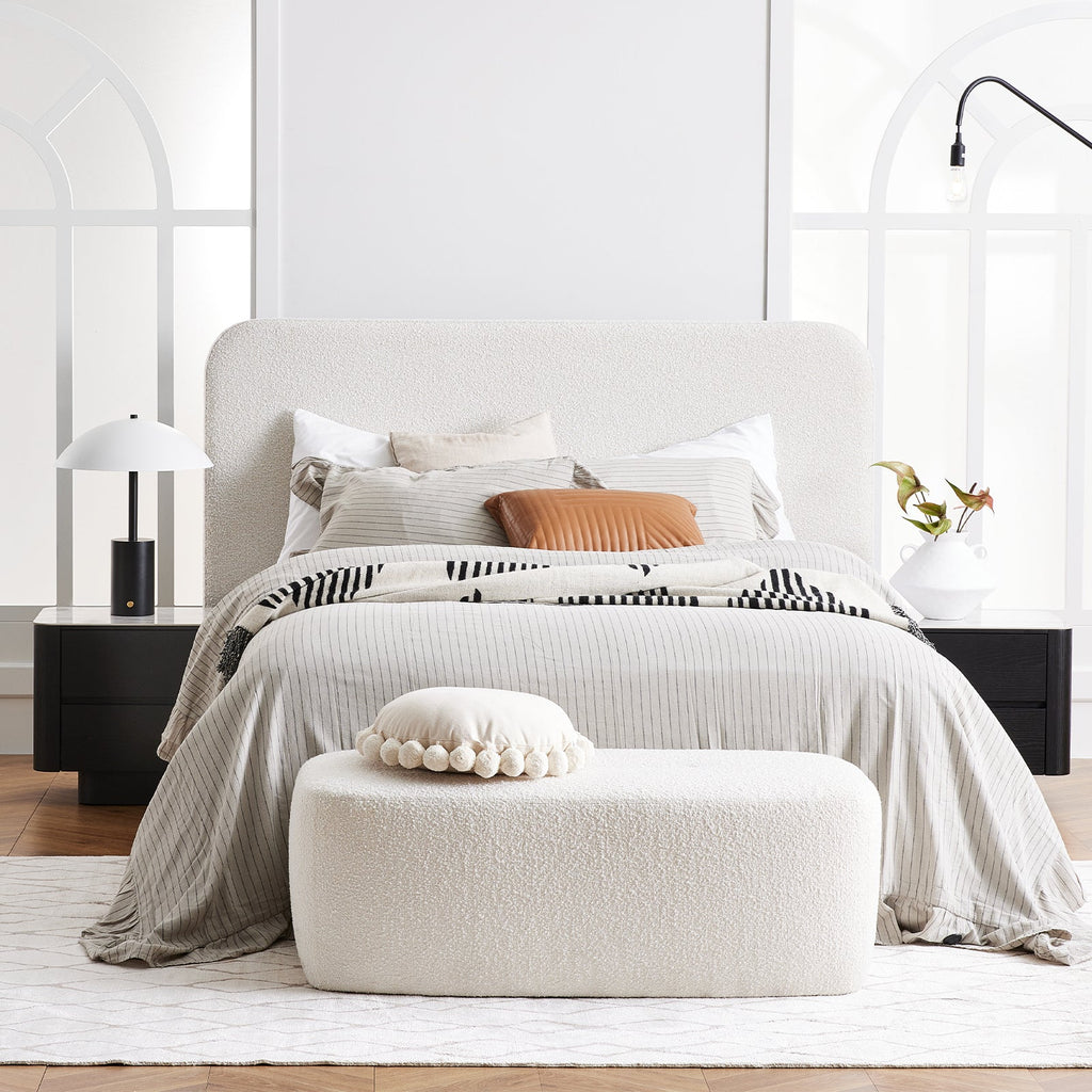 Palome bedhead, Horgans bedheads, cream boucle bedhead, cream bedhead, queen size bedhead, double bedhead, queen size cream boucle bedhead, Interior Collections, Japandi bedhead, 