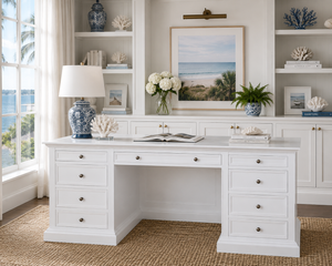 French Panel Desk White 180cm, French Provincial style desk, solid oak desk, 180cm desk, Hamptons desk, Coastal desk, Interior Collections, desk double drawers, French panel desk Sydney