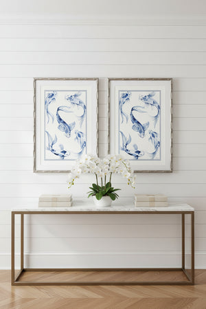 Koi fish, Hamptons wall art, Hamptons Koi fish, Koi fish framed arwork, framed artwork, Hamptons framed artwork, Hamptons Koi fish framed artwork, Interior Collections, Jennifer Hunt art, Hamptons home