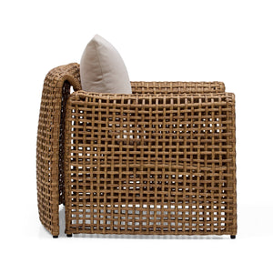 luxury outdoor armchair Australia, PE wicker outdoor chair, natural rattan look armchair, weather-resistant outdoor seating, Hamptons outdoor armchair, coastal outdoor chair, high-end outdoor lounge chair, all-weather outdoor armchair, modern resort outdoor furniture