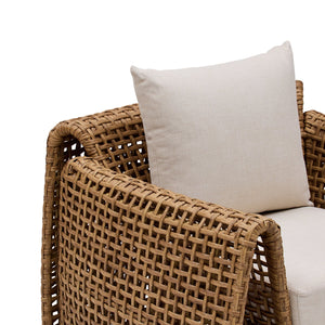 luxury outdoor armchair Australia, PE wicker outdoor chair, natural rattan look armchair, weather-resistant outdoor seating, Hamptons outdoor armchair, coastal outdoor chair, high-end outdoor lounge chair, all-weather outdoor armchair, modern resort outdoor furniture