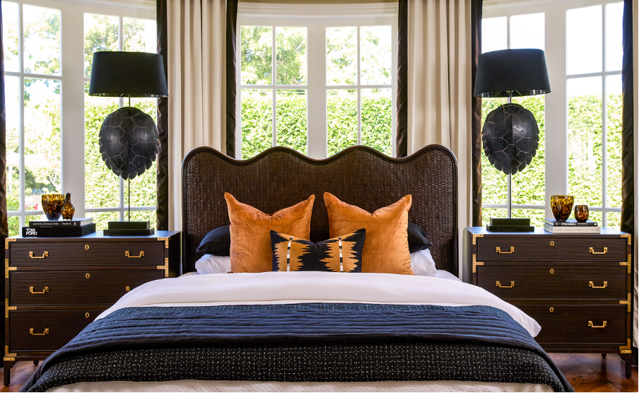 luxury rattan bedhead Australia, coastal bedroom furniture, handcrafted rattan bedhead, Hamptons style bedhead, natural rattan bedhead King Queen, resort style bedroom decor, ethical rattan furniture, modern organic bedroom style, Interior Collections, wave design bedhead, Wisteria Design furniture