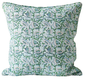 Marbella Emerald linen cushion