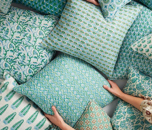 Marbella Emerald linen cushion