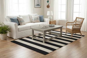 black and white flat weave rug