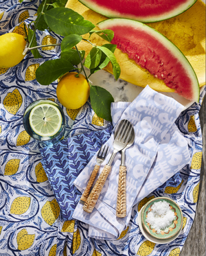 Walter G, Palermo Azure cotton tablecloth, Walter G tablecloths, Hamptons tablecloths, discounted tablecloths, table styling, Interior Collections, Interior Collections tablecloths