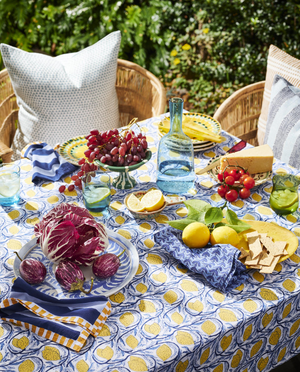 Walter G, Palermo Azure cotton tablecloth, Walter G tablecloths, Hamptons tablecloths, discounted tablecloths, table styling, Interior Collections, Interior Collections tablecloths