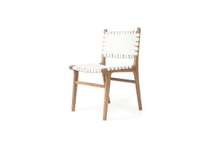 Coastal Woven Leather Dining chair - white