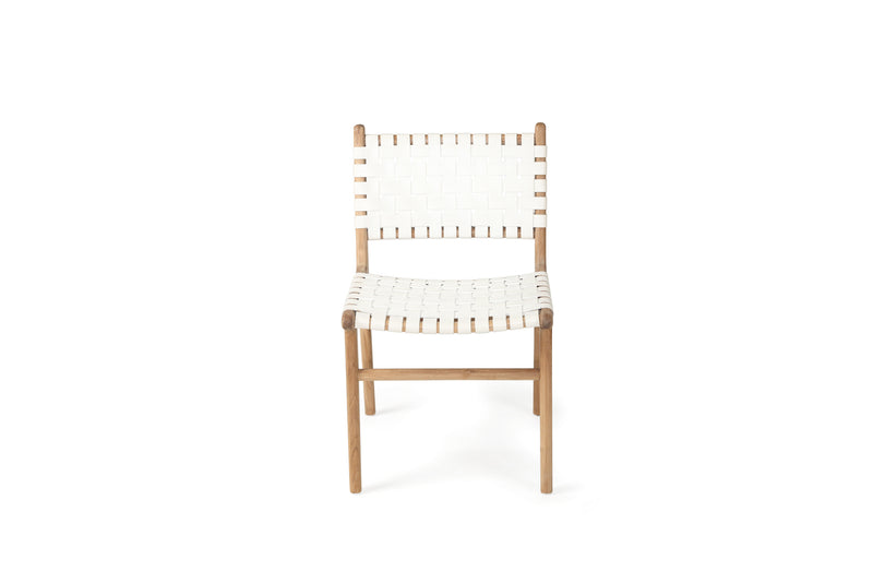 Coastal Woven Leather Dining chair - white