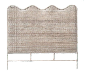 luxury rattan bedhead Australia, coastal bedroom furniture, handcrafted rattan bedhead, Hamptons style bedhead, natural rattan bedhead King Queen, resort style bedroom decor, ethical rattan furniture, modern organic bedroom style, Interior Collections, wave design bedhead, Wisteria Design furniture