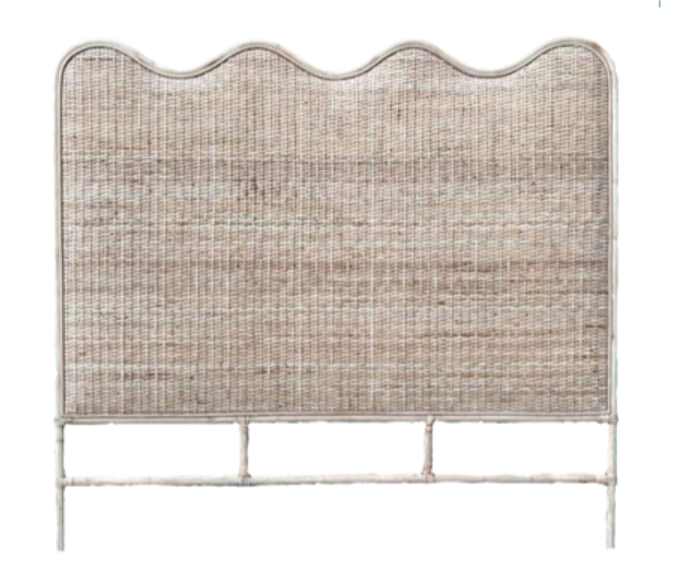 luxury rattan bedhead Australia, coastal bedroom furniture, handcrafted rattan bedhead, Hamptons style bedhead, natural rattan bedhead King Queen, resort style bedroom decor, ethical rattan furniture, modern organic bedroom style, Interior Collections, wave design bedhead