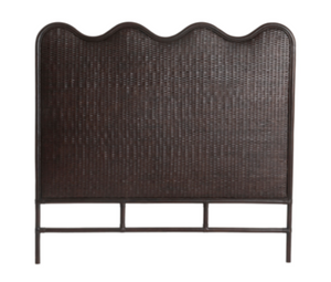 luxury rattan bedhead Australia, coastal bedroom furniture, handcrafted rattan bedhead, Hamptons style bedhead, natural rattan bedhead King Queen, resort style bedroom decor, ethical rattan furniture, modern organic bedroom style, Interior Collections, wave design bedhead, Wisteria Design furniture