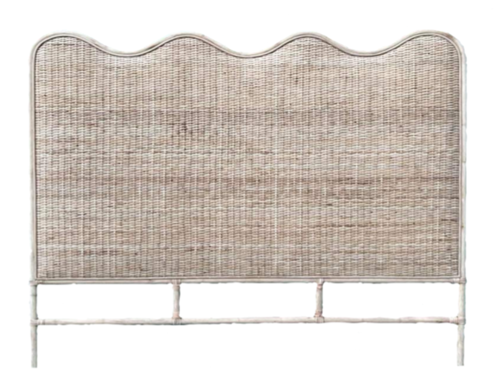 luxury rattan bedhead Australia, coastal bedroom furniture, handcrafted rattan bedhead, Hamptons style bedhead, natural rattan bedhead King Queen, resort style bedroom decor, ethical rattan furniture, modern organic bedroom style, Interior Collections, wave design bedhead