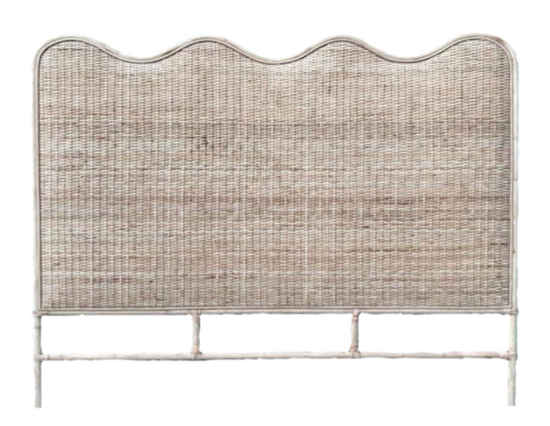 luxury rattan bedhead Australia, coastal bedroom furniture, handcrafted rattan bedhead, Hamptons style bedhead, natural rattan bedhead King Queen, resort style bedroom decor, ethical rattan furniture, modern organic bedroom style, Interior Collections, wave design bedhead