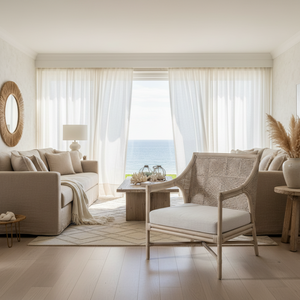 antique white armchair suitable for a coastal home
