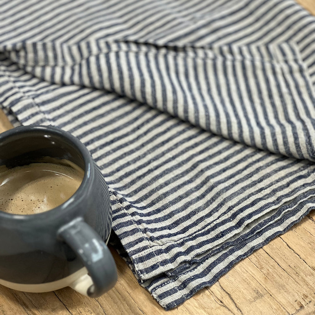 Rustic Linen Blue Striped Tea Towel
