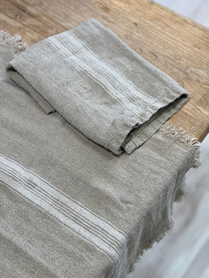 Rustic Stone Washed Linen Tea Towel - centre stripe