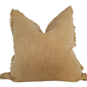 Heavy Weight French Linen Fringed Cushion Cover - Mustard