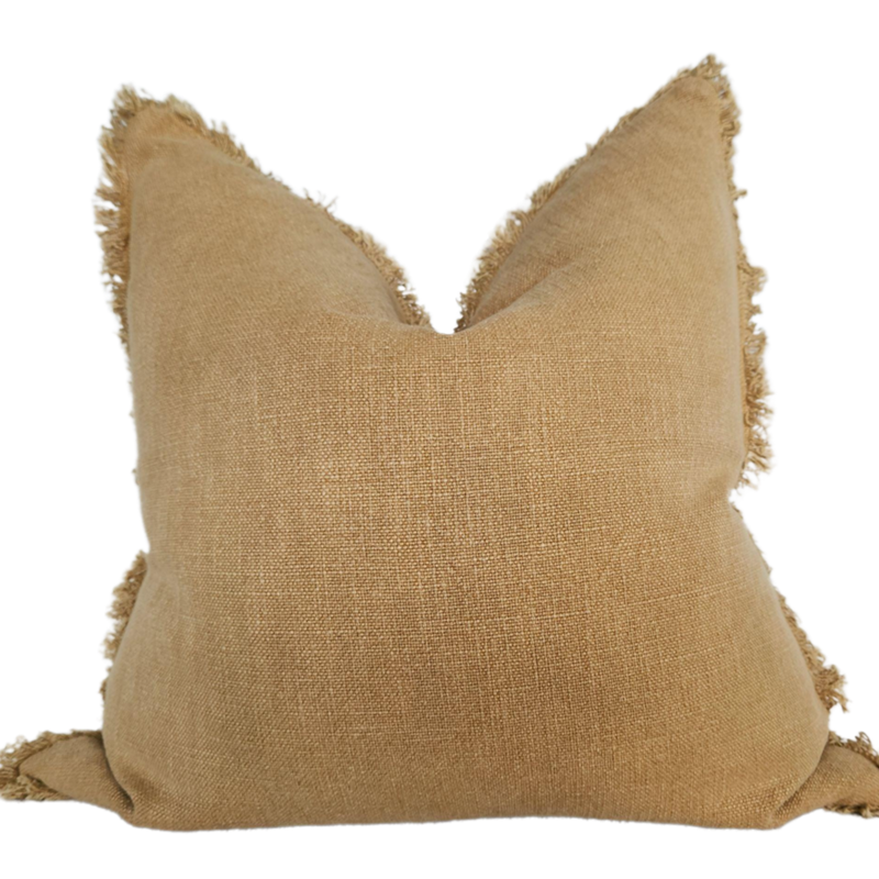 Heavy Weight French Linen Fringed Cushion Cover - Mustard