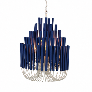 navy blue candle stick chandelier is perfect for a Coastal or Hamptons home in a living room, dining room or hallway