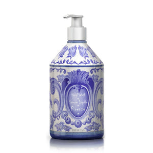 Firenze Body Wash - White Flowers and Amber, Interior Collections, body wash, luxurious body wash, Sydney luxury body wash, Luxury hand soap, luxure diffuser, Dolce and Gabanna type design, blue and white body wash, blue and white hand wash