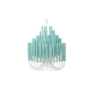 light blue candlestick chandelier perfect for a Hamptons or Coastal home
