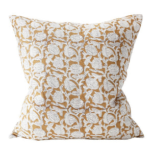 Marbella Saffron linen cushion, Marbella saffron cushion, Iznik saffron cushion Walter G, Interior collections, hand block printed cushions, block printed cushions.