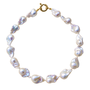 white 45cm baroque natural freshwater pearl with gold clasp