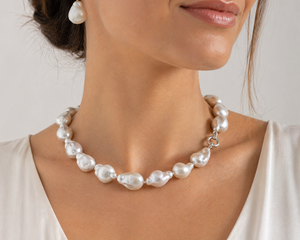 White Natural Baroque Pearl Necklace - 45cm