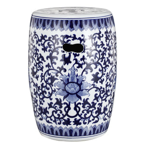 Blue and White Chinoiserie Ceramic Stool