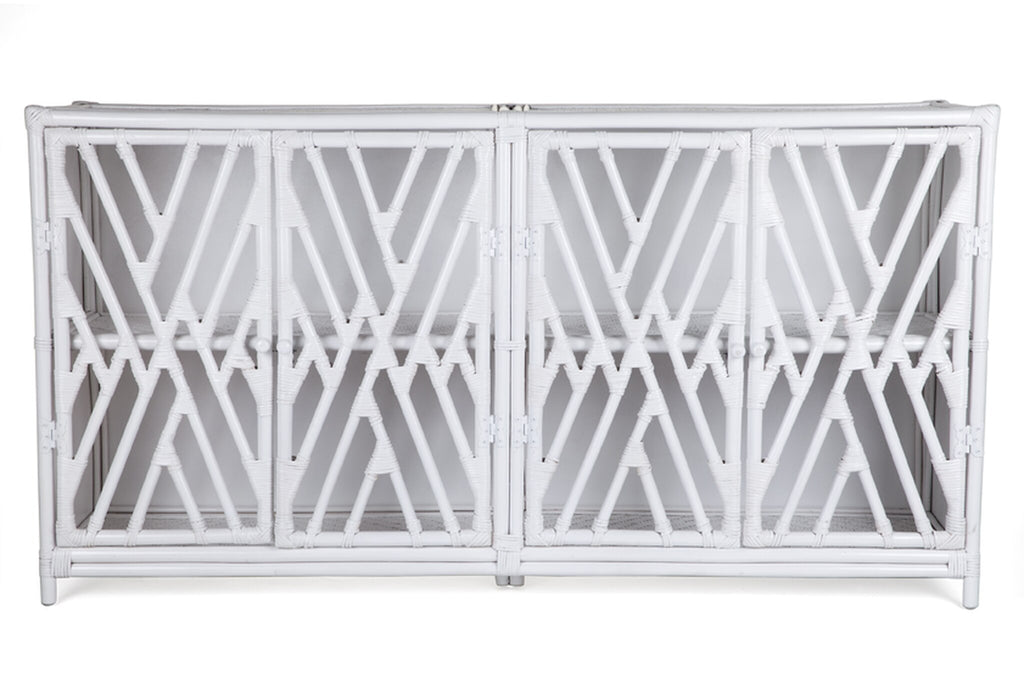 Rattan 4 door white cabinet - white