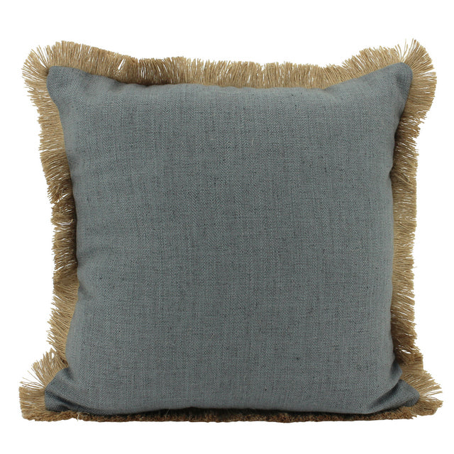 Dark Grey Linen and Jute fringe cushion