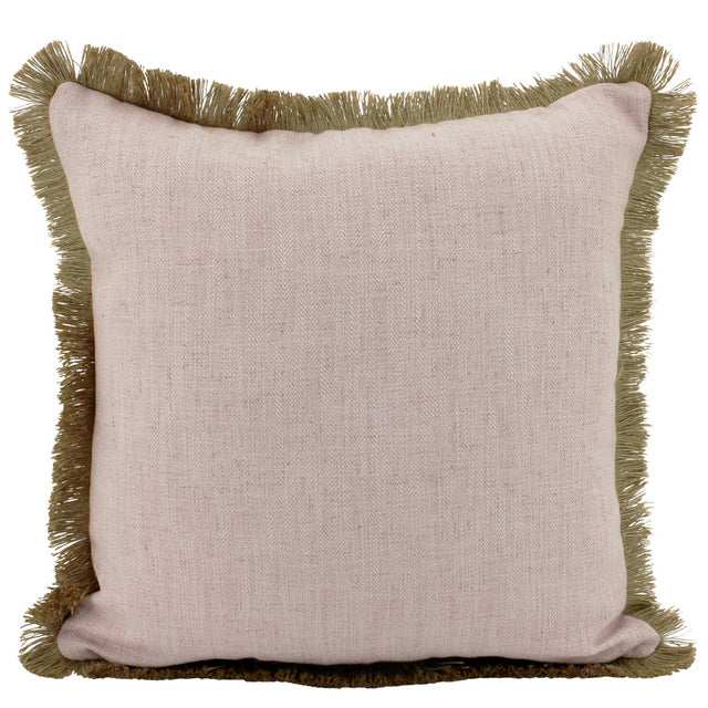 Pink Linen and Jute fringe cushion