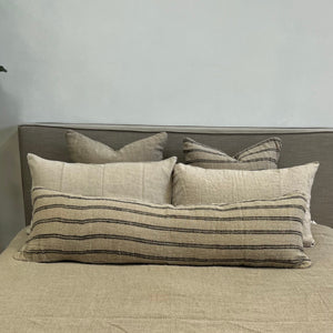 Extra Long Striped Rustic Linen Cushion with feather insert