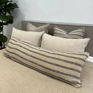 Extra Long Striped Rustic Linen Cushion with feather insert