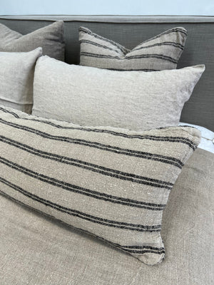 Extra Long Striped Rustic Linen Cushion with feather insert