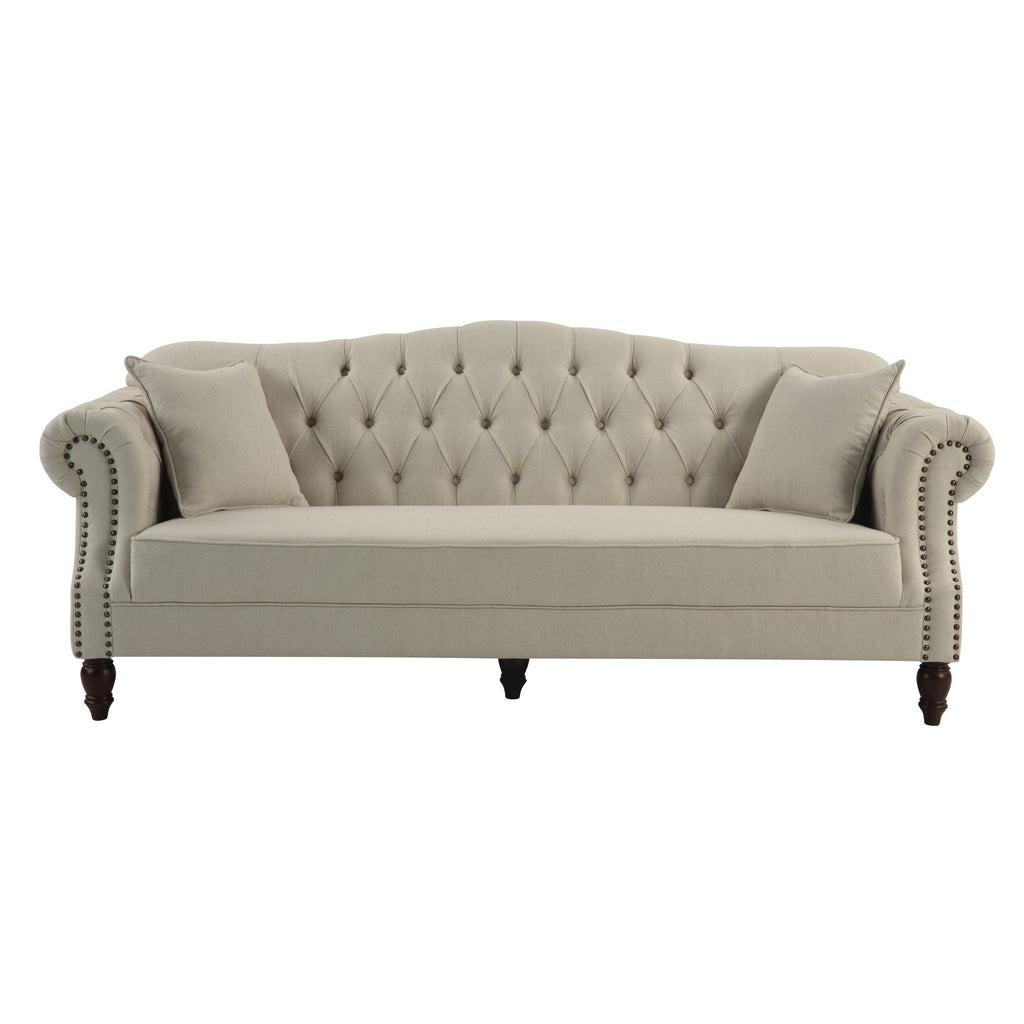 Provincial 3 Seat Buttoned Sofa - natural