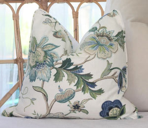 Malmsbury Sapphire Interior Collections, Hamptons Blue Green Floral Cushion, Hamptons cushion,