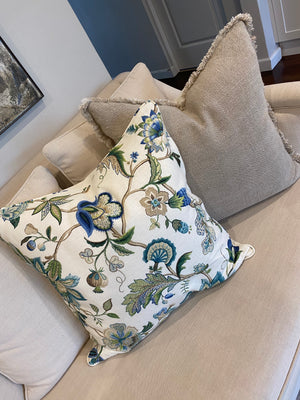 Hamptons floral cushion, Hamptons cushions, floral cushion, Malmsbury Sapphire Warwick fabric